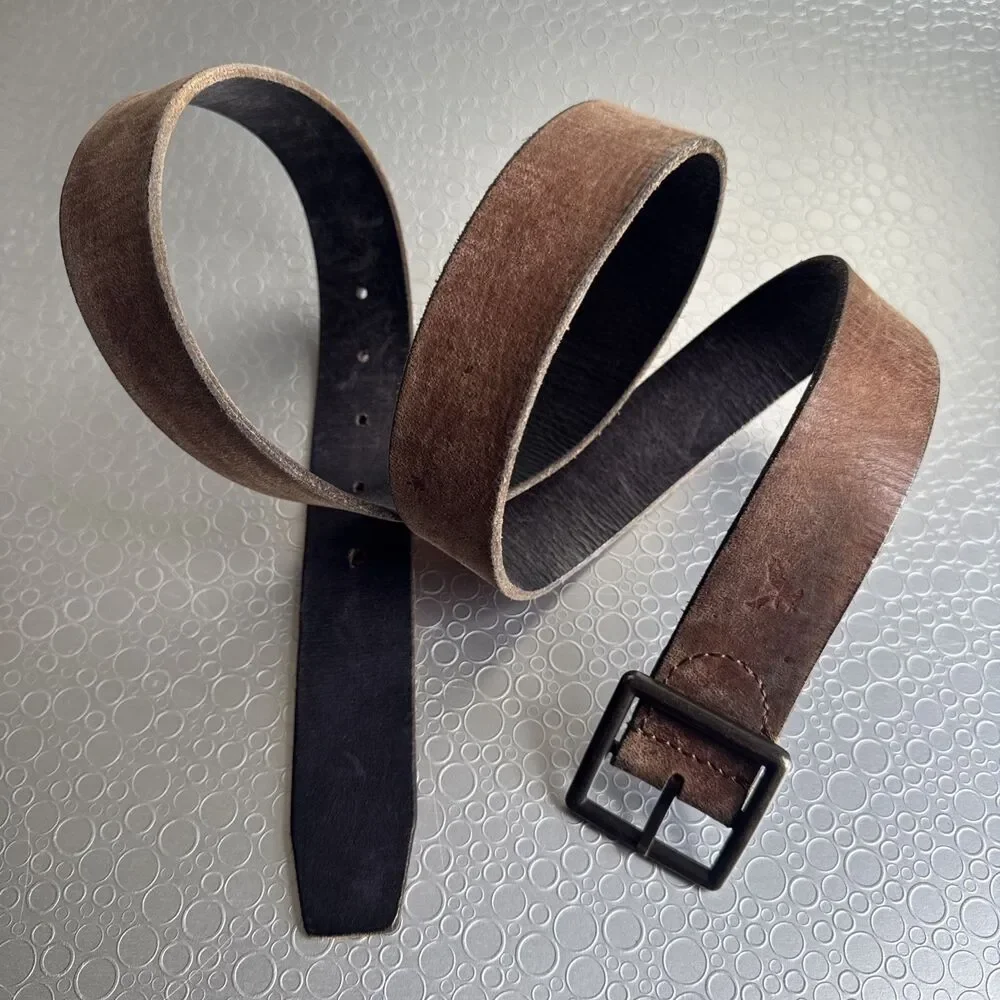 American Eagle Mens Rugged Brown Leather Reversible Belt 44 Eagle Logo Y2K